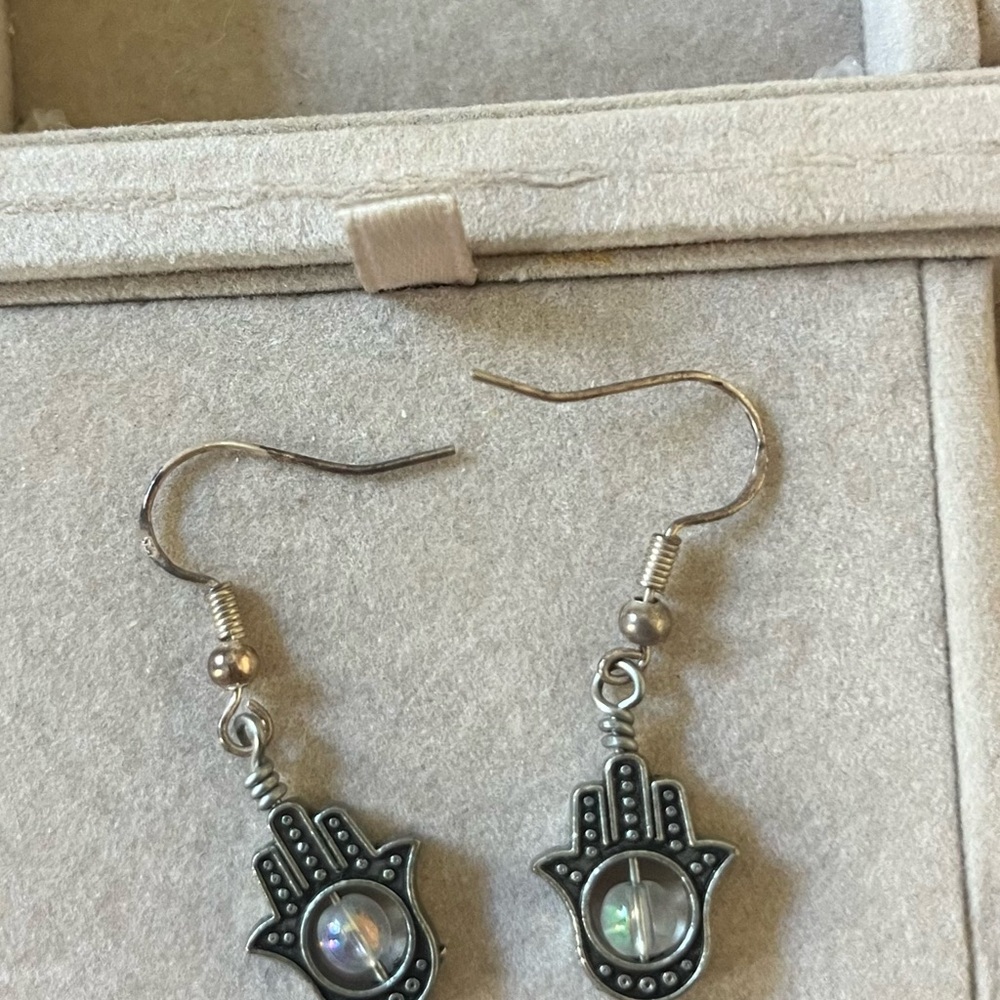 Silver Hamsa Hand Earrings